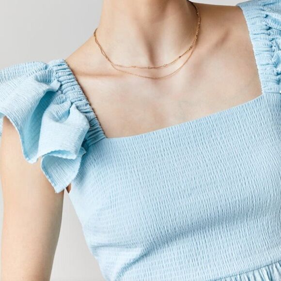 Anisa Peplum Jessie Bow Back Blouse in Light Blue by Francesca’s - Picture 5 of 16